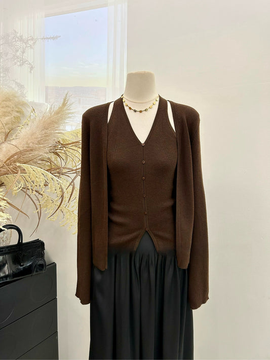 Kelly Designs 2-Piece Knit Set – Halter Knit Tank & Long-Sleeve Cardigan (Instock)