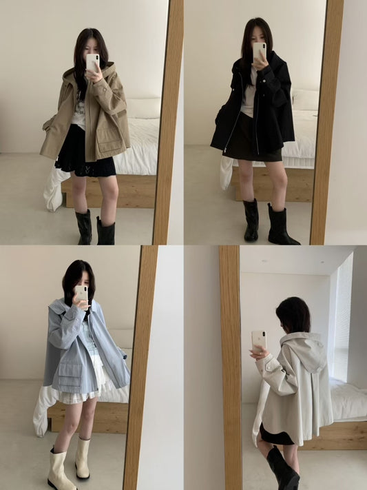 Kelly Designs Oversize Three Colors Hooded Trench Coat (Instock)