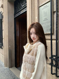 Kelly Designs Cream Mocha Rabbit Fur Knit Hoodie Jacket (Instock)