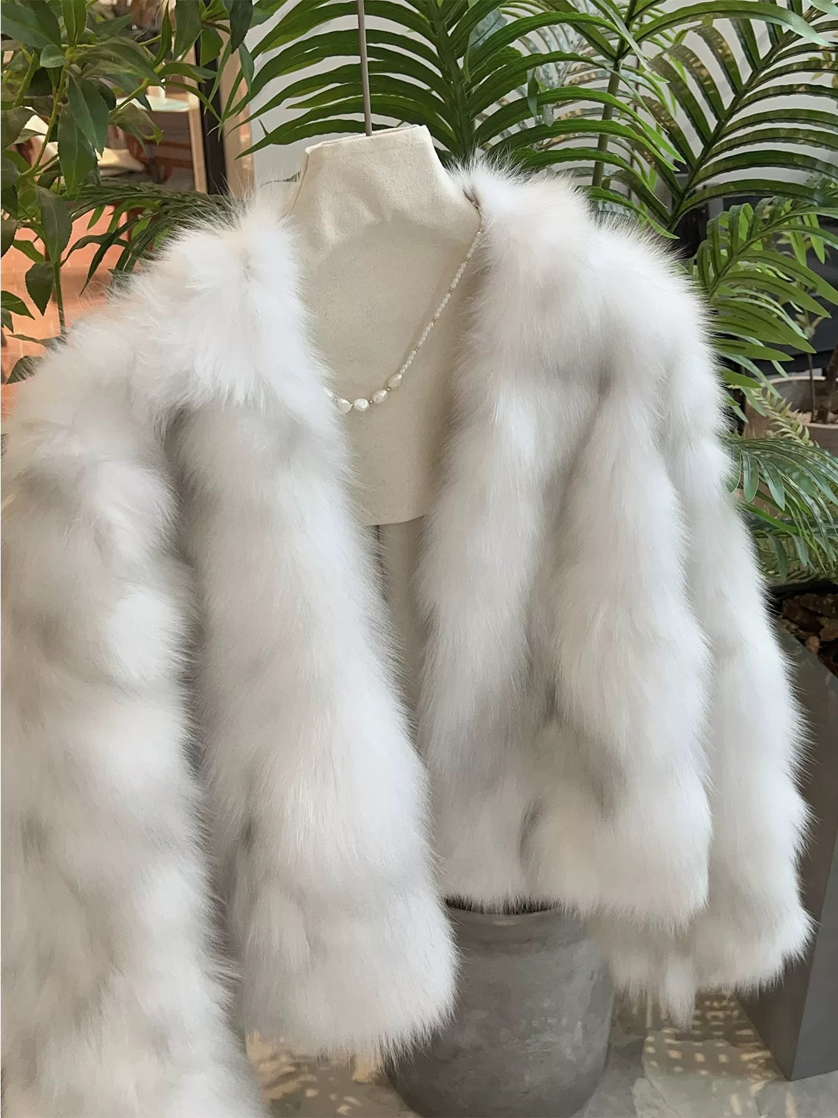 Kelly Designs White Grey Fox Fur V Neck Jacket (Instock)
