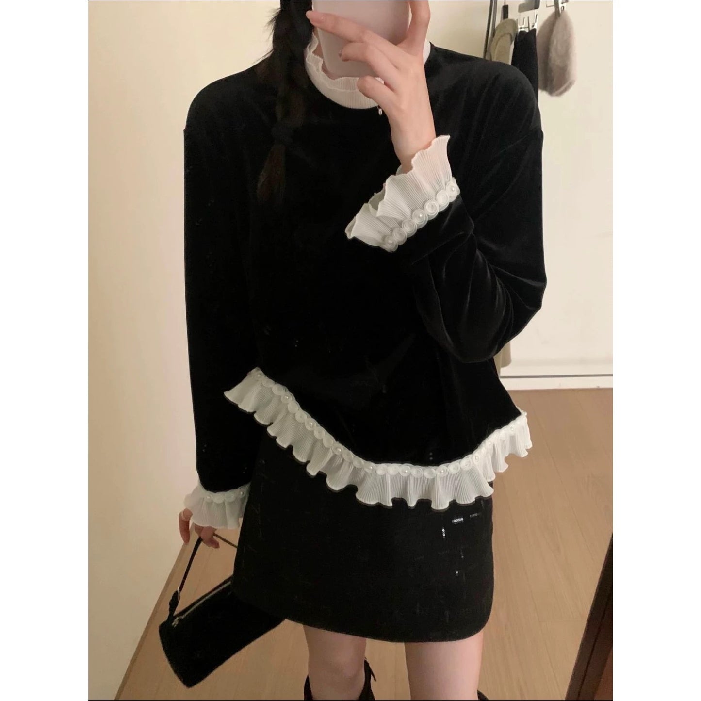 Kelly Designs Velvet Ruffle Trim Top(Instock)