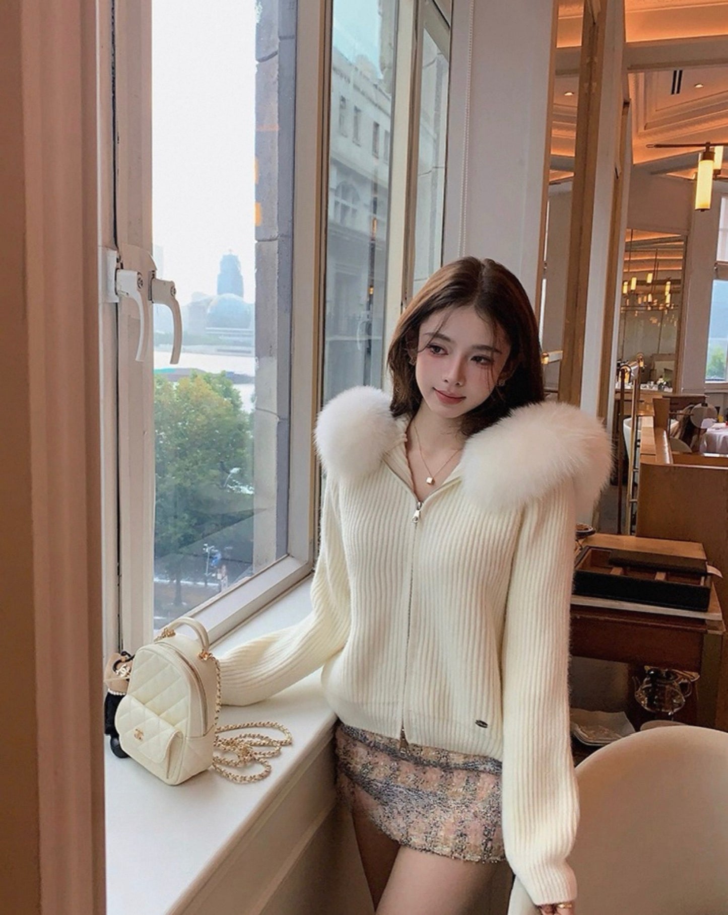 Kelly Designs Fox Fur Zip Up White Hoodie (Instock)