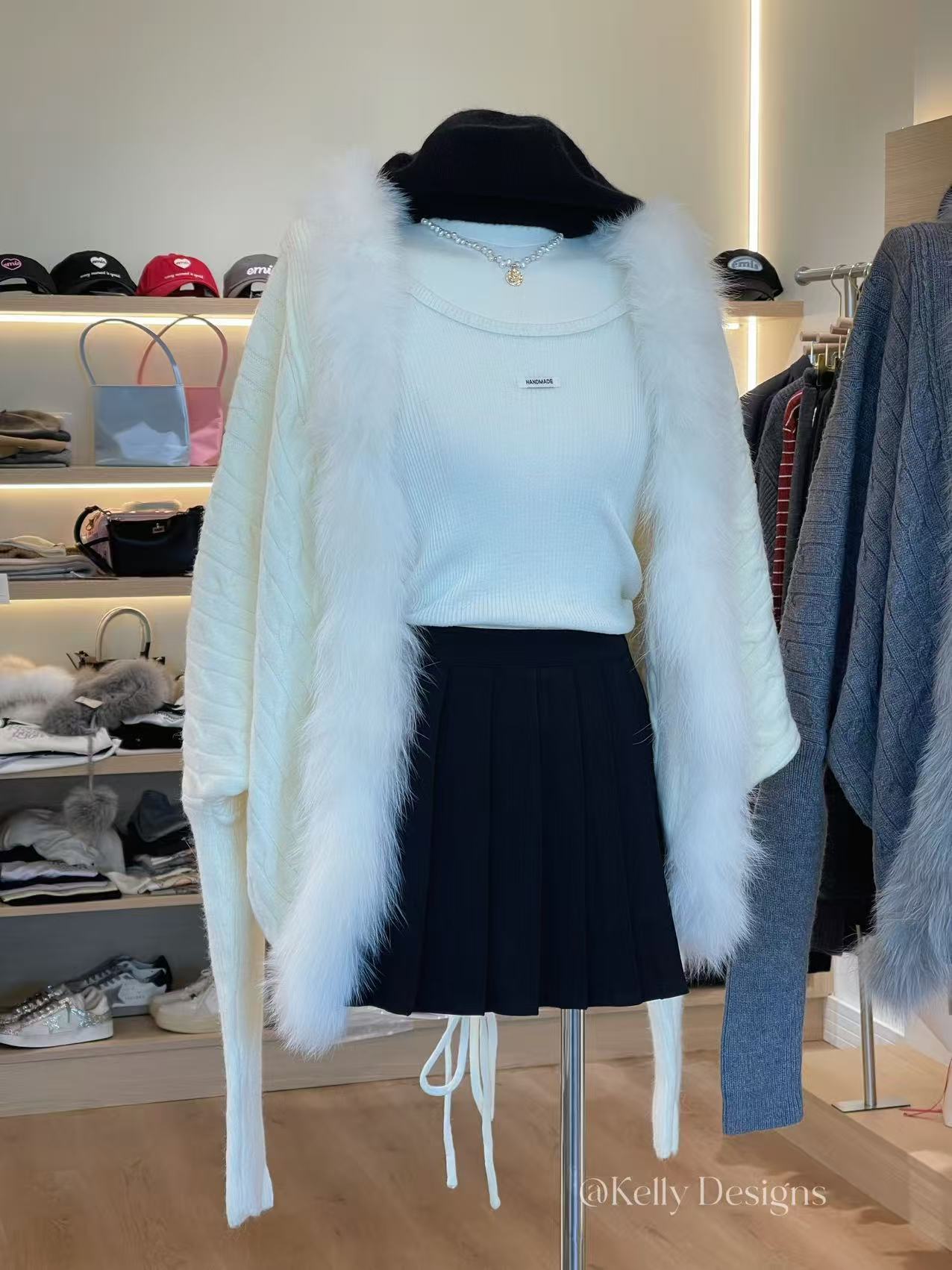 Kelly Designs 2 colors Fox Fur Cardigan (Instock)