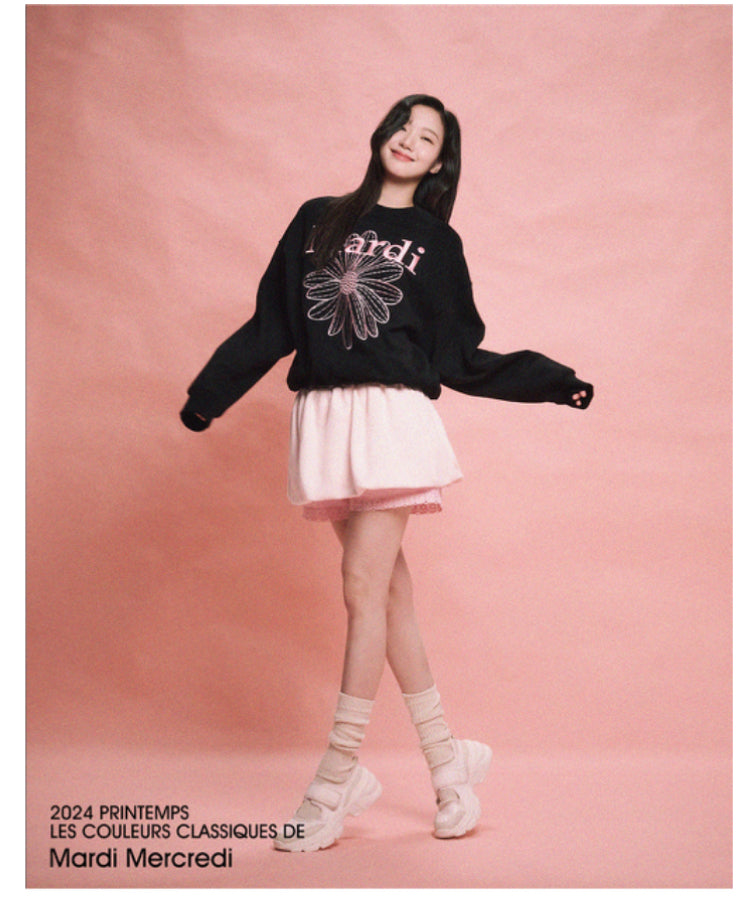 Mardi Mercredi Sweatshirt FLOWERMARDI NEEDLEWORK_BLACK PINK(Instock)