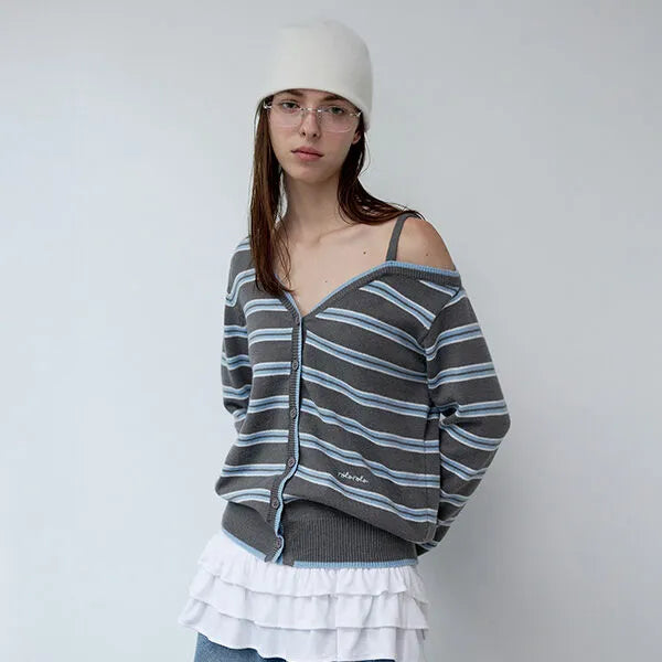Rolarola Off-Shoulder Striped Wool-Blend Cardigan - 4 colors (preorder)