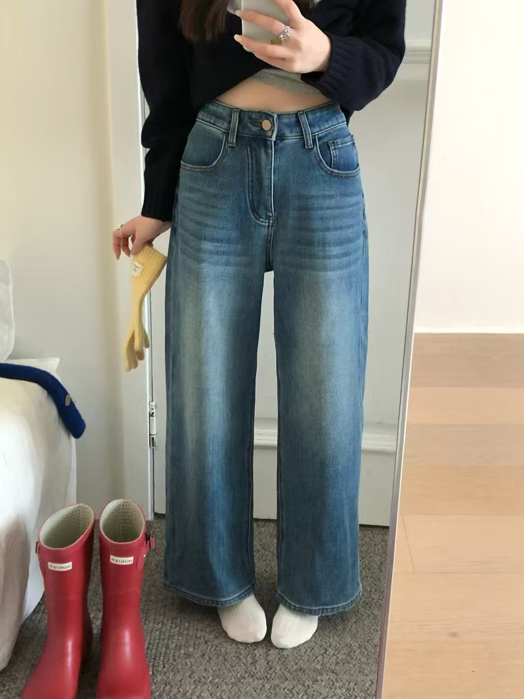 Kelly Designs Fleece-Lined Straight Denim Pants(Instock)