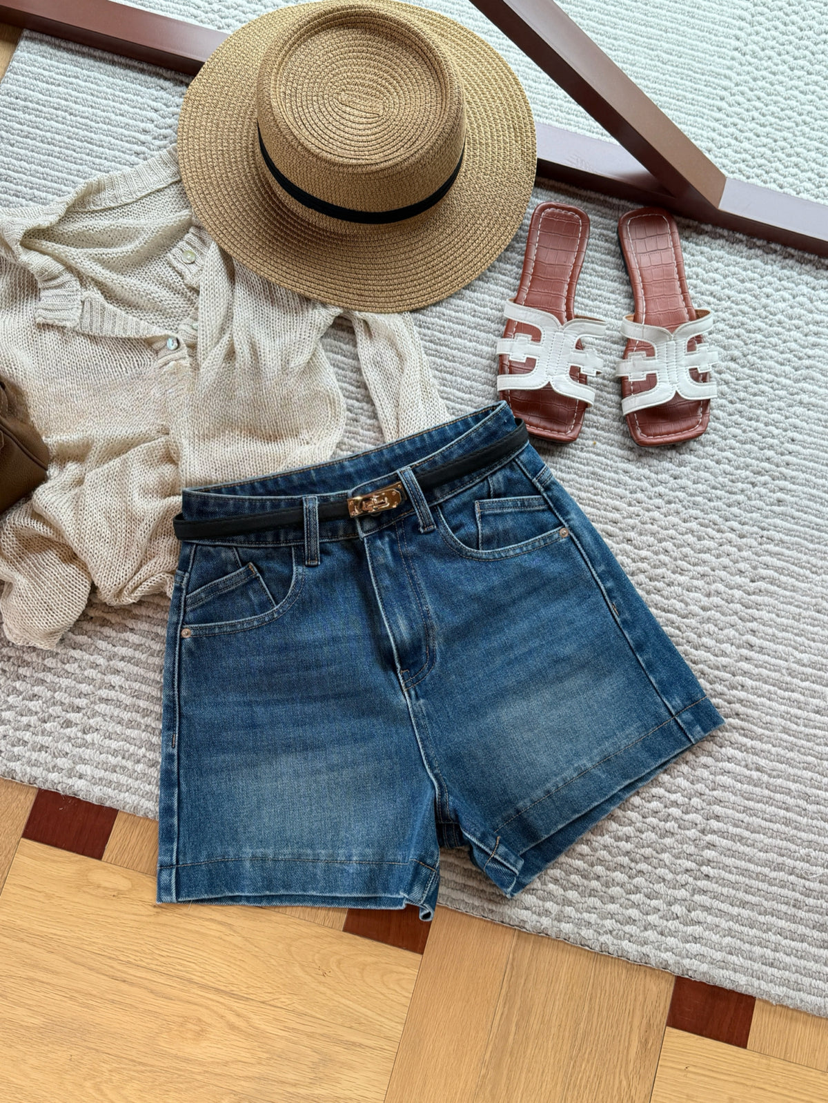 Kelly Designs Soft Denim Shorts With Belt -Navy (Instock)
