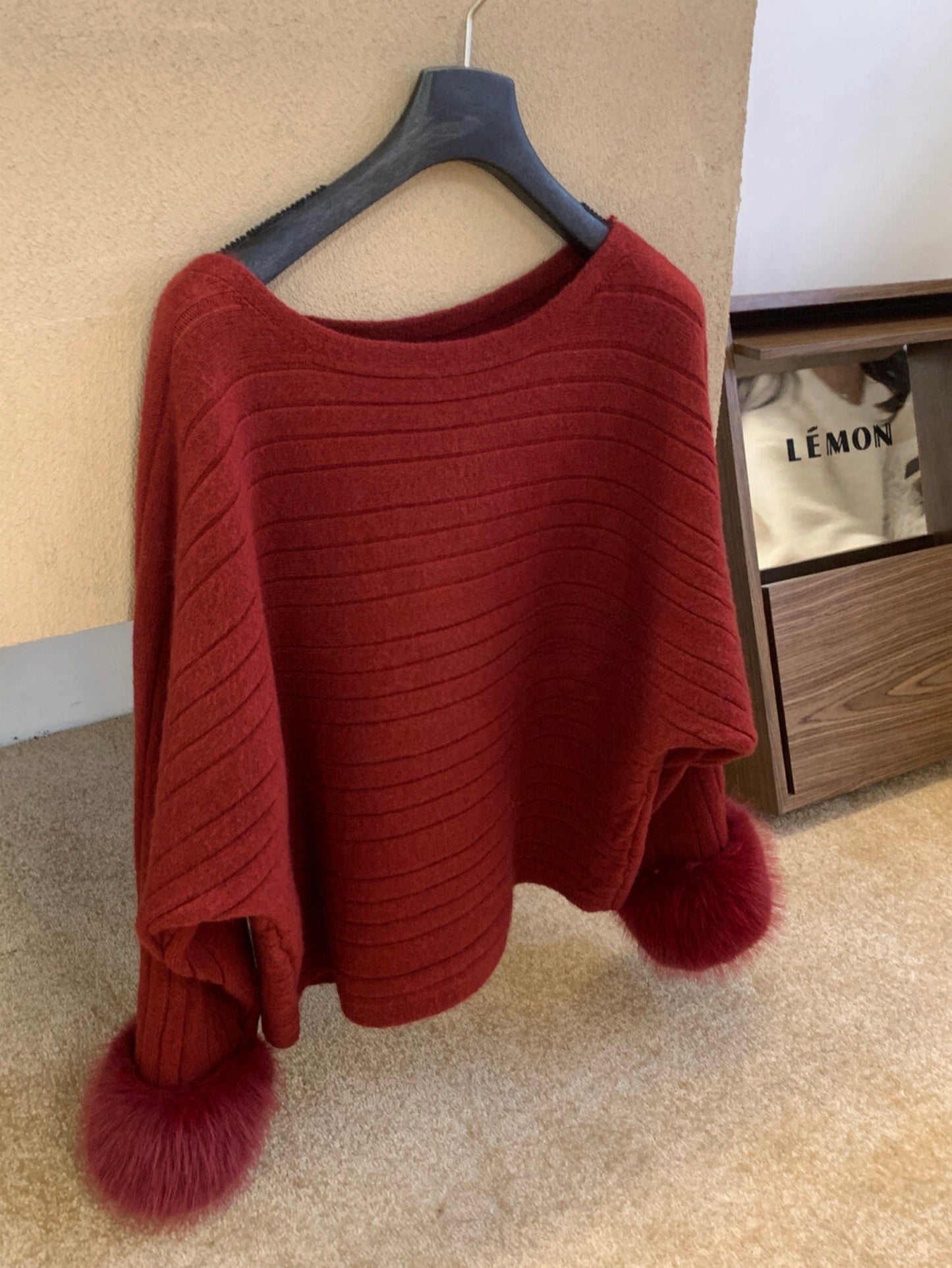 Kelly Designs  French-Inspired Off-Shoulder Knit Sweater with Fur Cuffs (Instock)