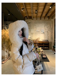 Kelly Designs Fox Fur Trim 90% White Goose Down Jacket with Mittens (Instock)