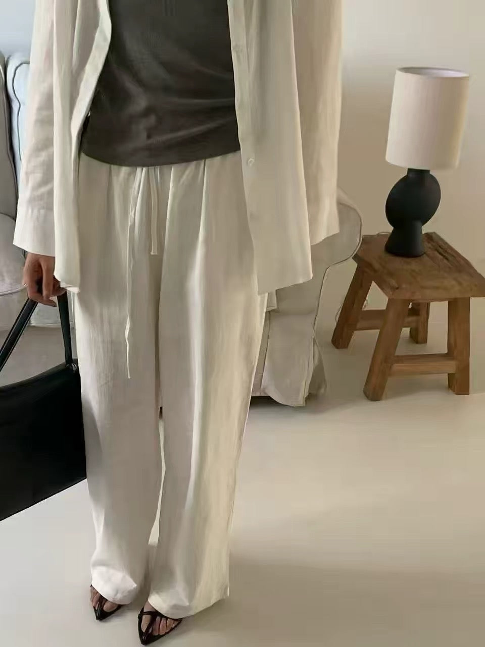 Korean APM Collection Elastic Waist Linen Casual Pants - 2 Colors (Instock)