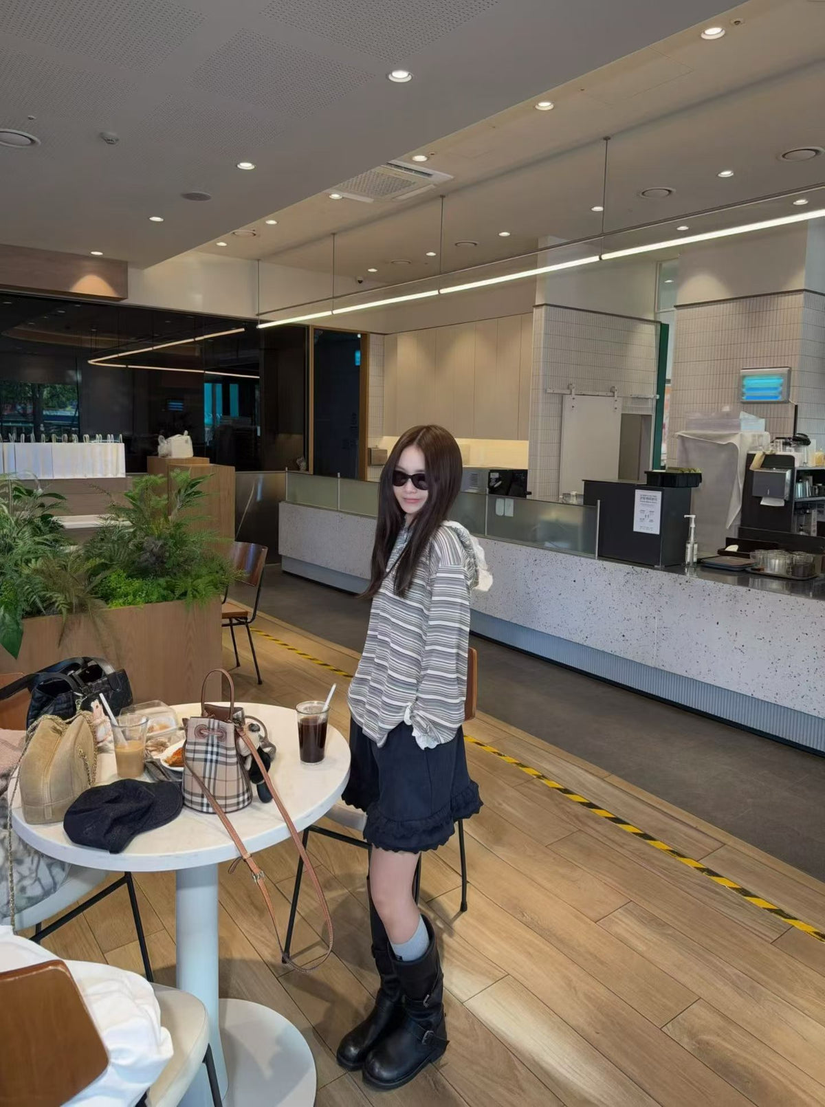 Korean Collection Lace-Trim Striped Hooded Top (Instock)