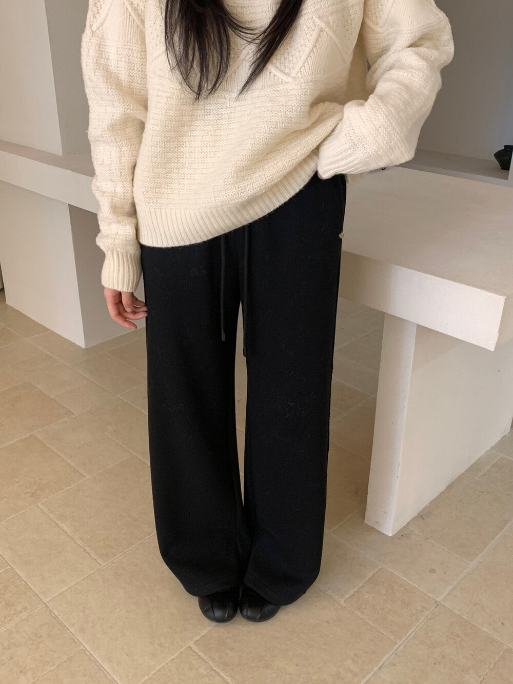 Kelly Designs Silk-Cashmere Fleece-Lined Straight Pants (Instock)