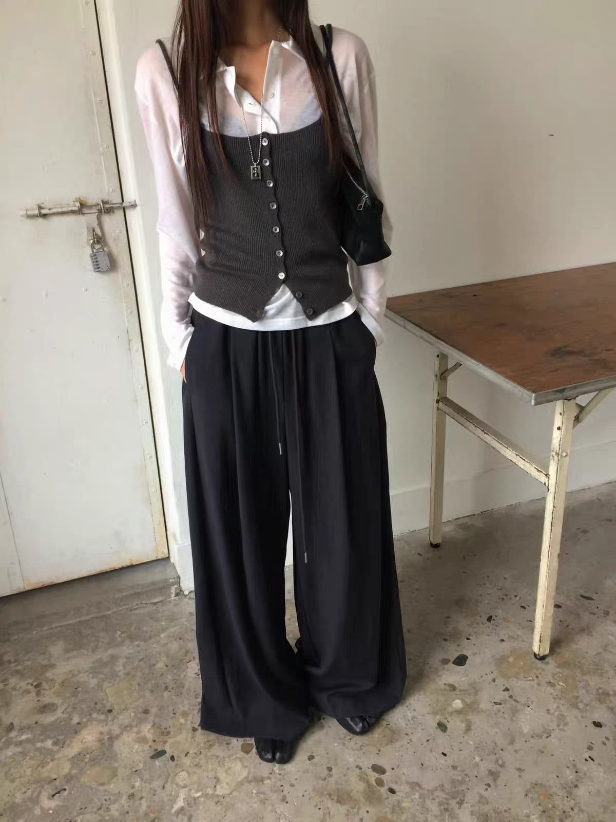 Korean APM Collection Relaxed Wide-Leg Drawstring Trousers (Instock)