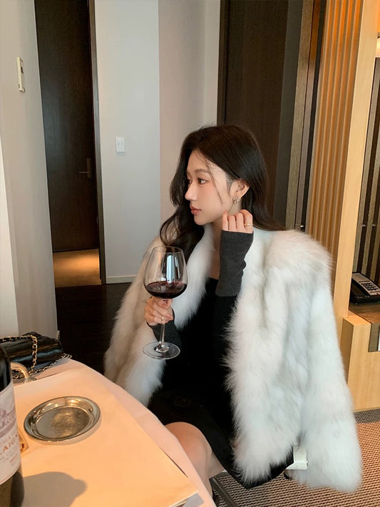 Kelly Designs White Grey Fox Fur Mid Neck Jacket (Instock)