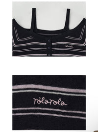 Rolarola Stripe Off Shoulder Strap Knit Top – Black (Instock)