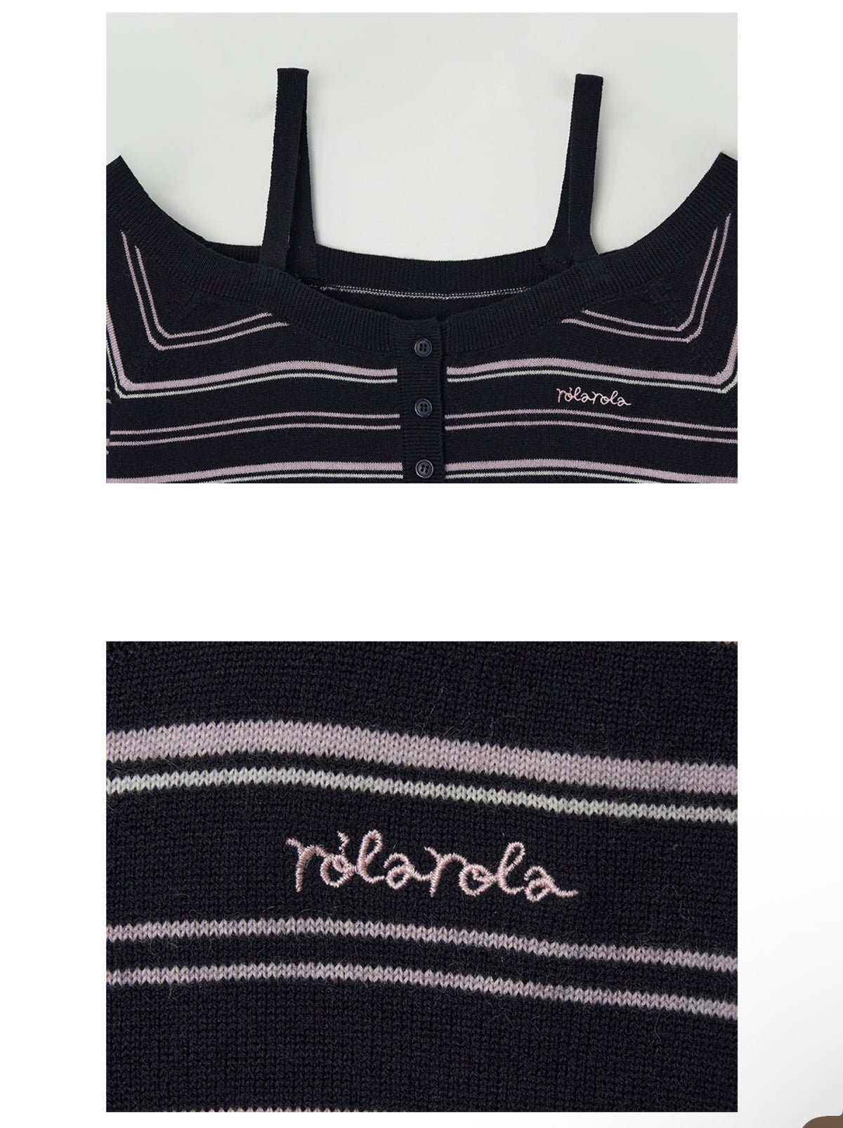 Rolarola Stripe Off Shoulder Strap Knit Top – Black (Instock)
