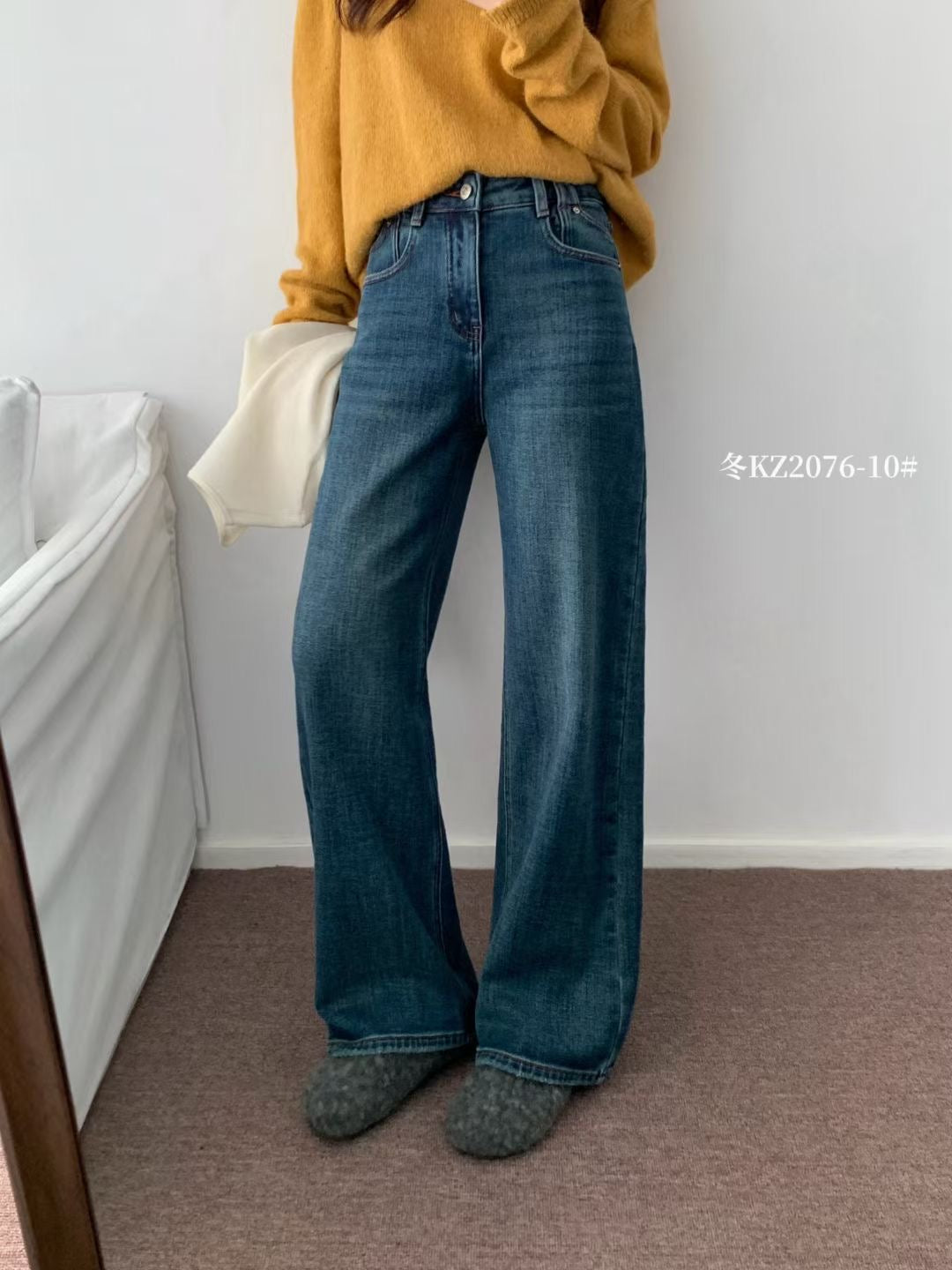 Kelly Designs Fleece-Lined Denim Navy Pants(Instock)