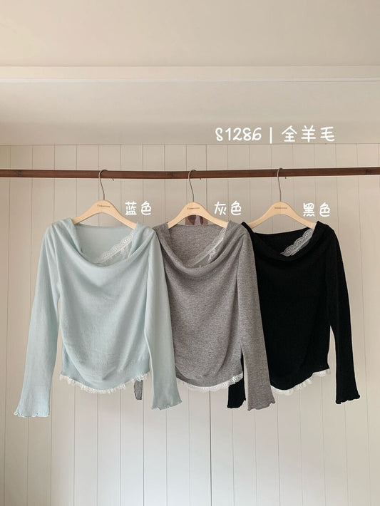 Kelly Designs Wool Lace Off-Shoulder Knit Top (3 Colors) (Instock)