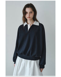 Korean Collection Serene Collar Sweatshirt – Navy (Instock)