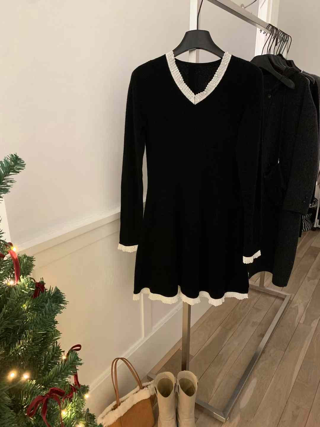 Kelly Designs V Neck Wool Black Dress (Instock)