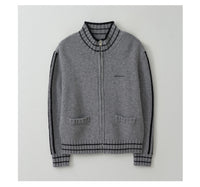 Korean Collection Rolarola Embroidery Wool Blended Knit Zip-Up Gray (Instock)