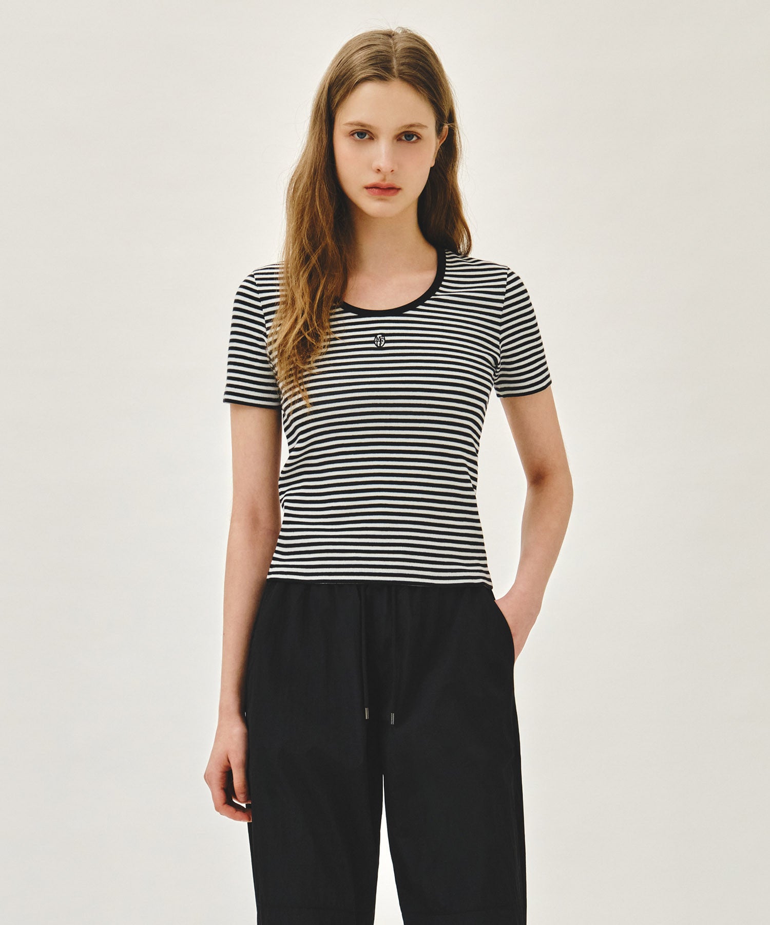 Marithe W T-SHIRT RINGER COL V PROFOND noir (En stock)