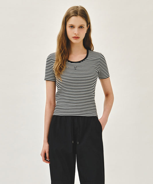 Marithe W DEEP NECK RINGER TEE black(Instock)