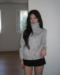 Korean Collection Grey High-Neck Cargo Zip-Up Jacket (Instock)