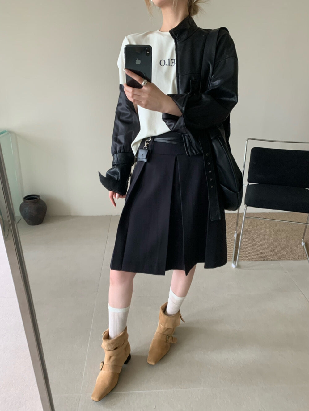 Kelly Designs 3colors Soft PU Leather Hoodie Jacket With Bag Set (Instock)