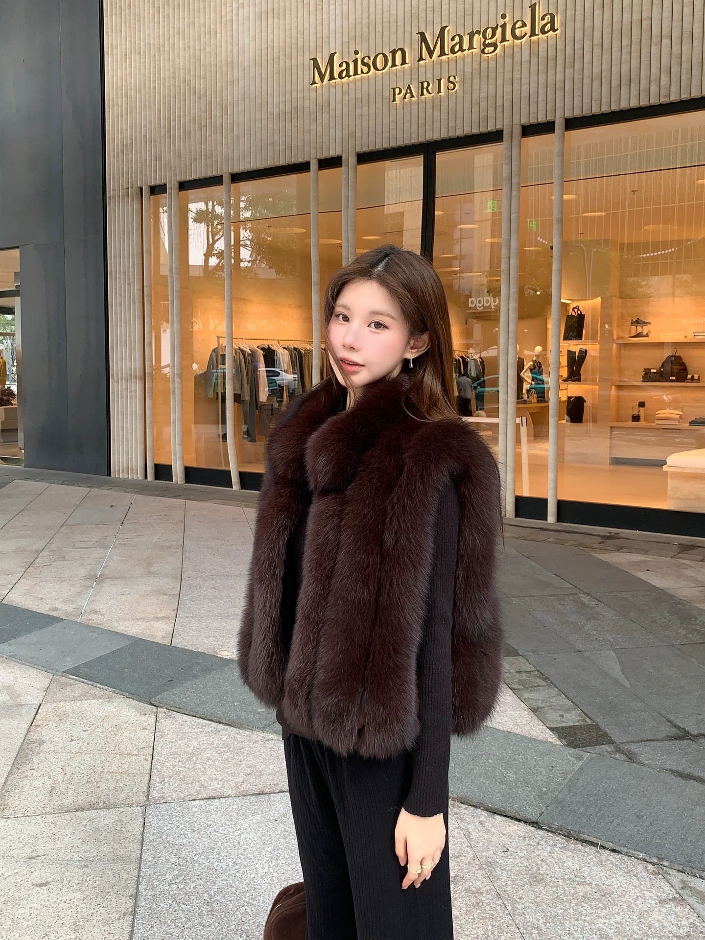 Kelly Designs Fox Fur Vest Dark Brown Jacket (Instock)