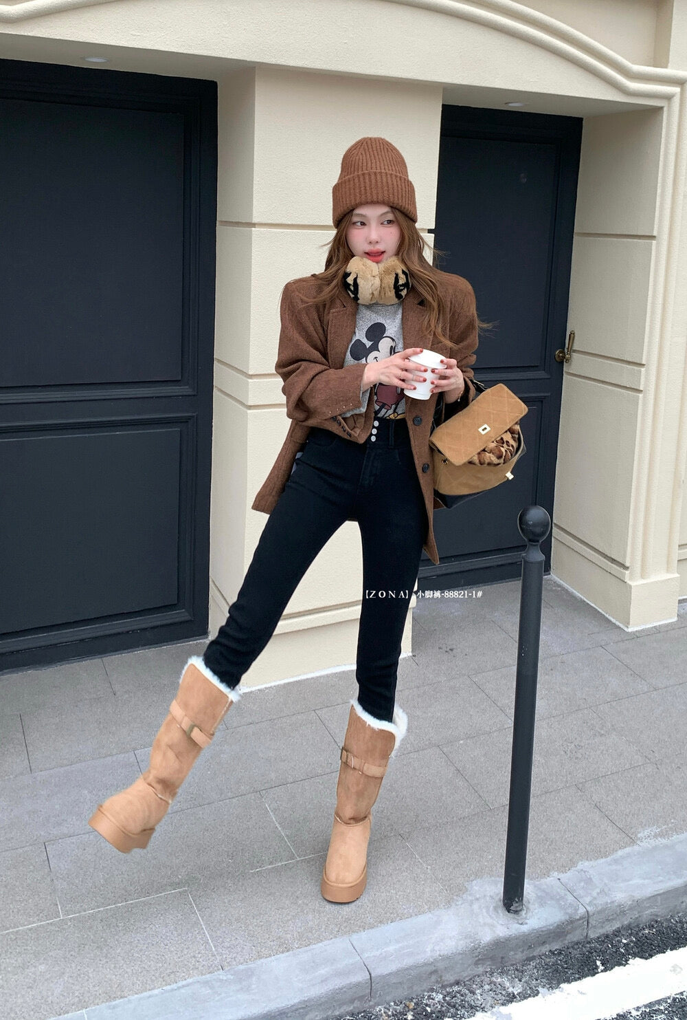 Kelly Designs Fleece-Lined Denim Black Slim Pants(Instock)