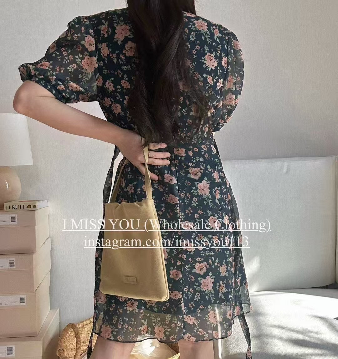 Korean APM Collection I Miss You Navy Flower Dress (Instock)
