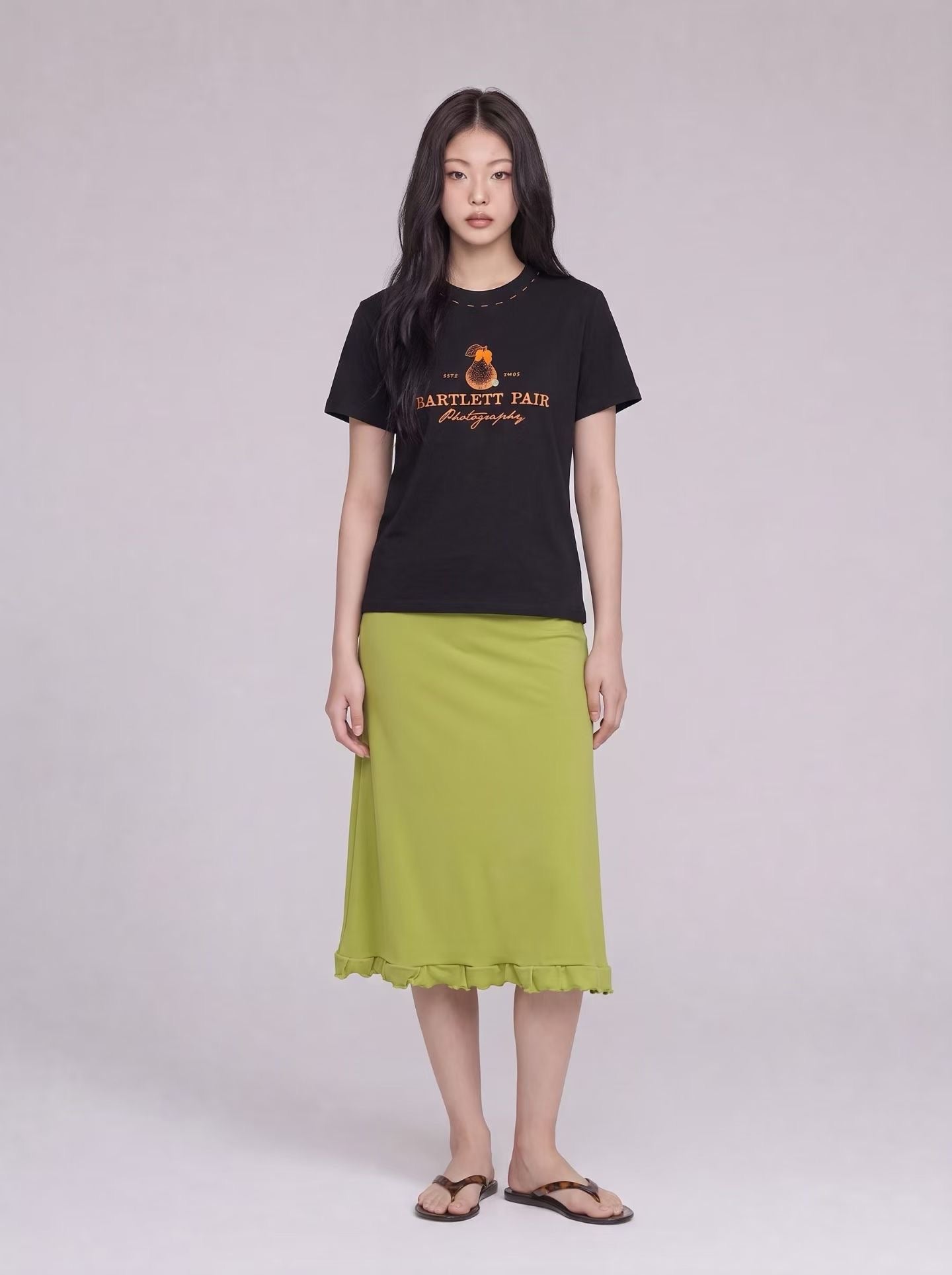 Korean APM Collection Hand Made Pear Black Tshirt (Instock)