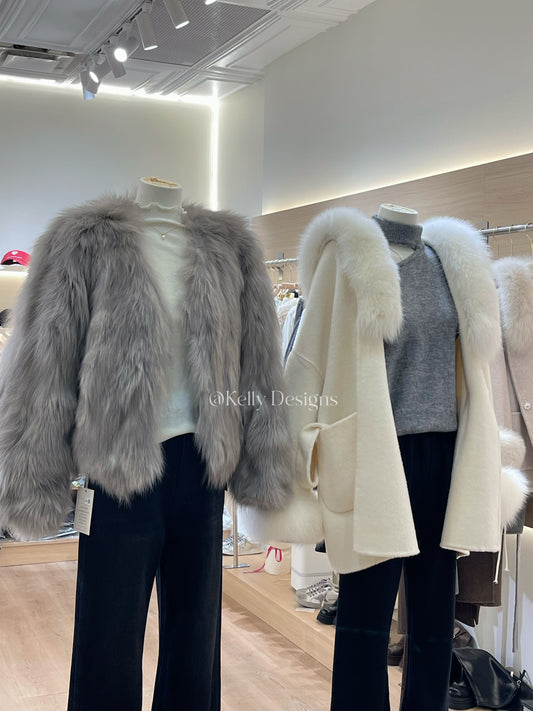 Kelly Designs Fox Fur Coco Grey Jacket (Instock)