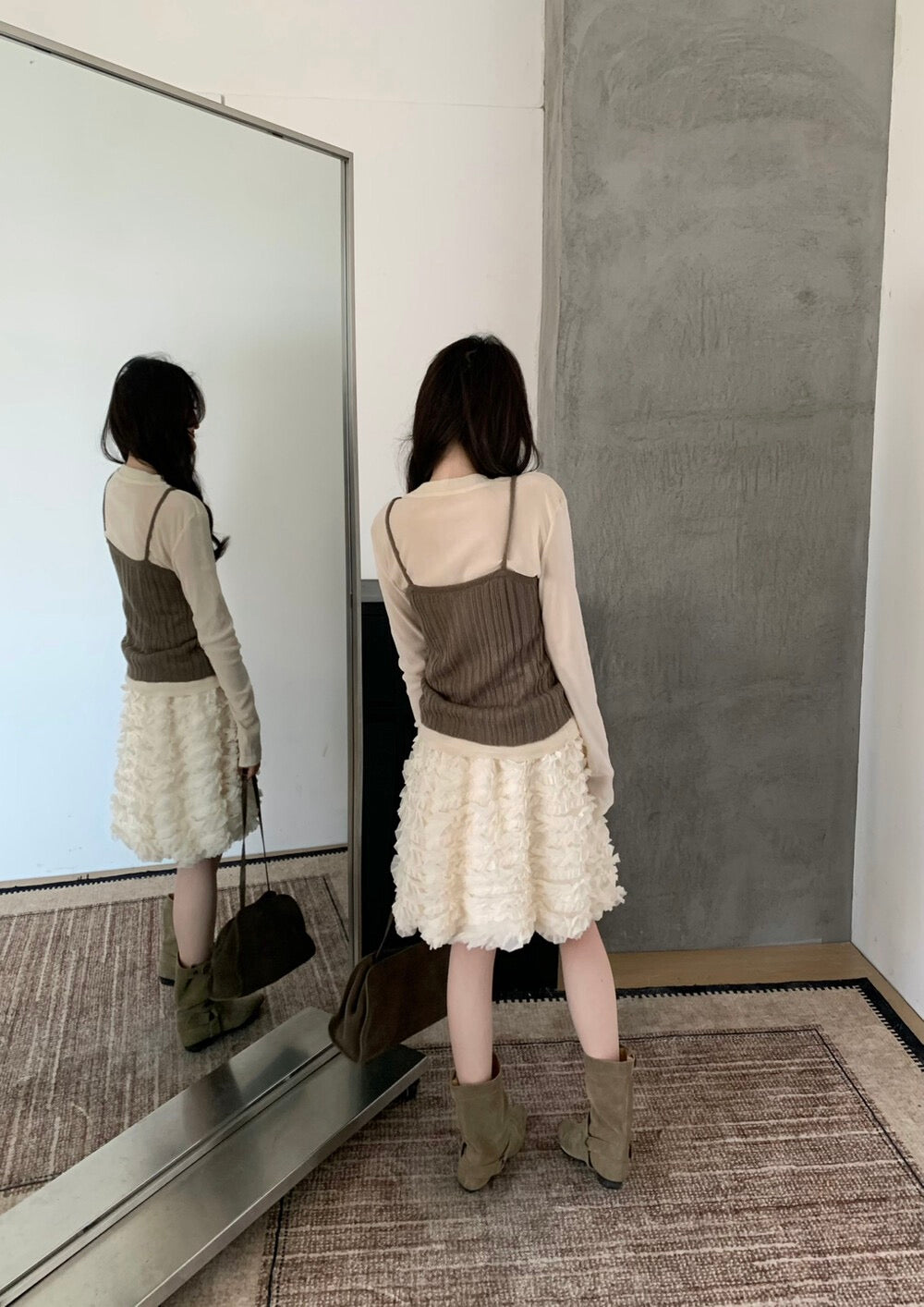 Kelly Designs Sweet Ruffle Mini Skirt-Beige/Top Set (Instock)