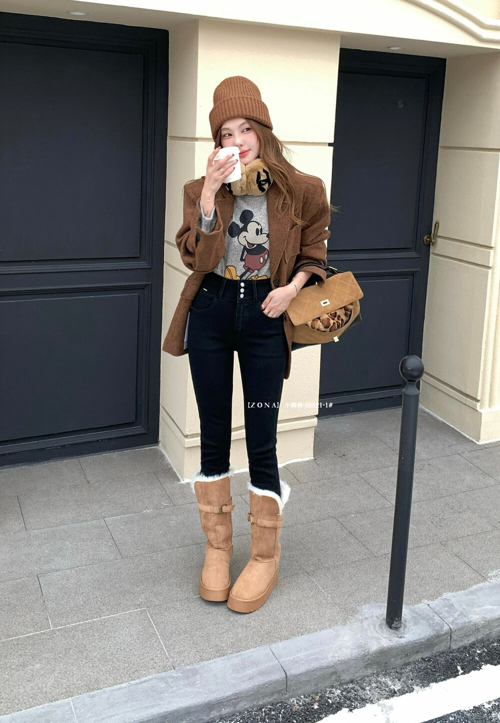 Kelly Designs Fleece-Lined Denim Black Slim Pants(Instock)