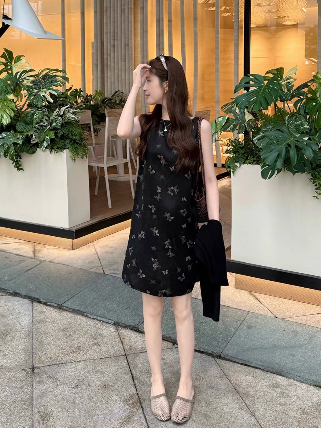 Kelly Designs Butterfly Print Silk-Feel Shift Dress (Instock)