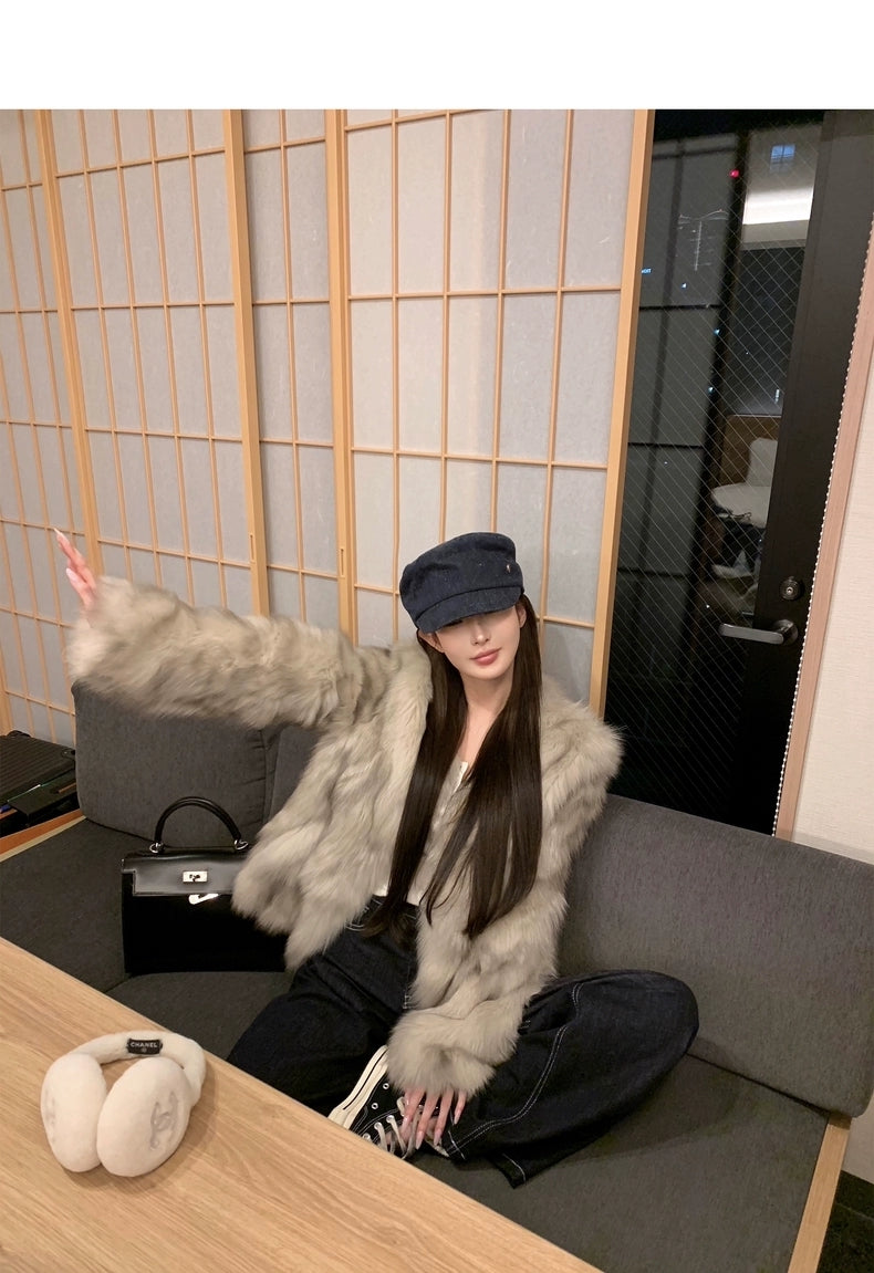 Kelly Designs 2 Colors Fox Fur Jacket with V Neck (Instock)