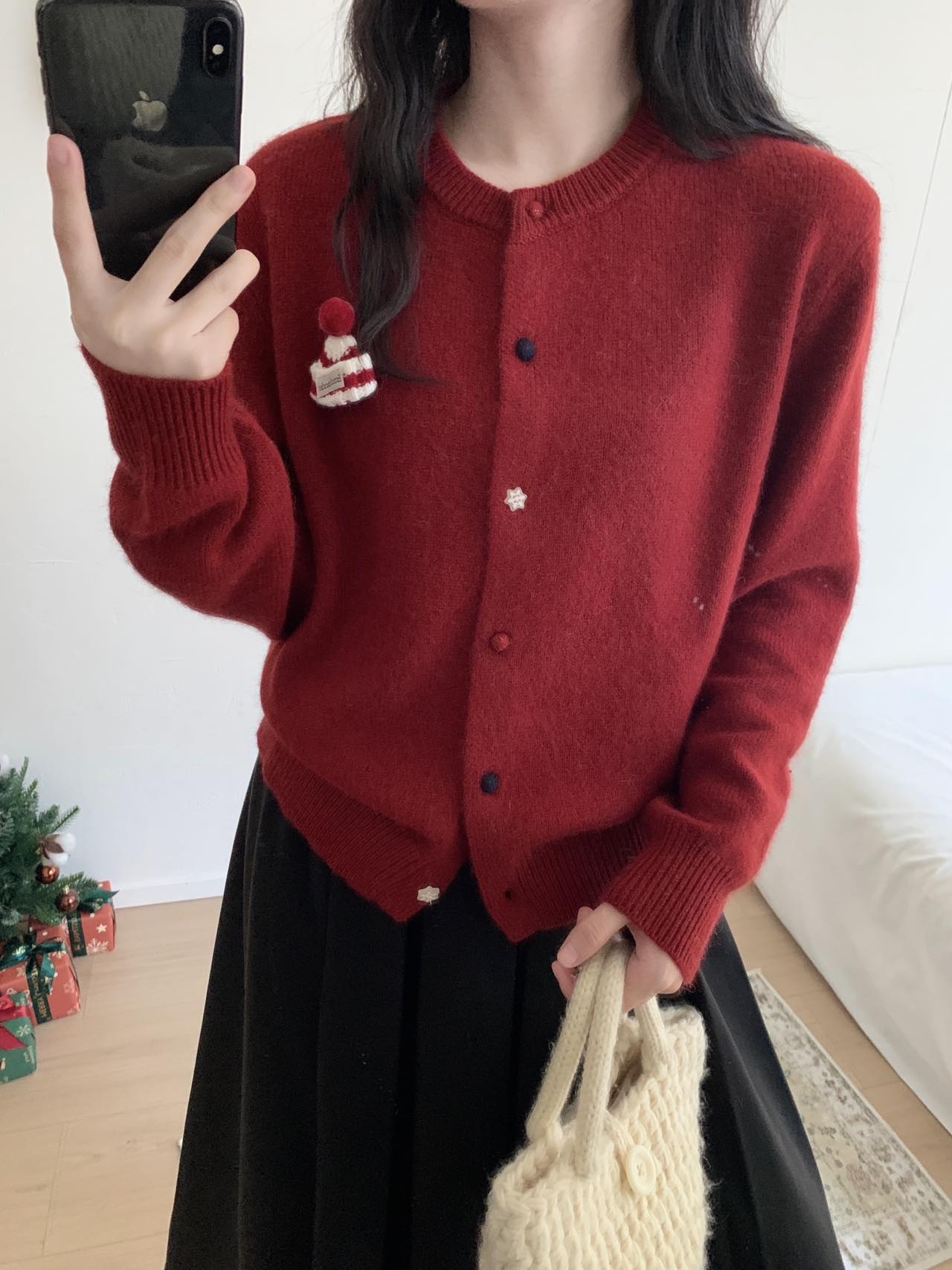 Kelly Designs Holiday Snow Hat Wool Cardigan – Limited Christmas Edition (Instock)