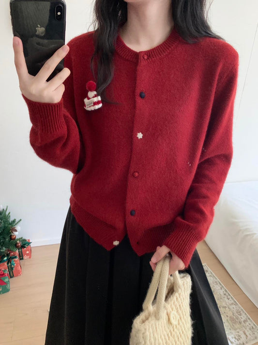 Kelly Designs Holiday Snow Hat Wool Cardigan – Limited Christmas Edition (Instock)