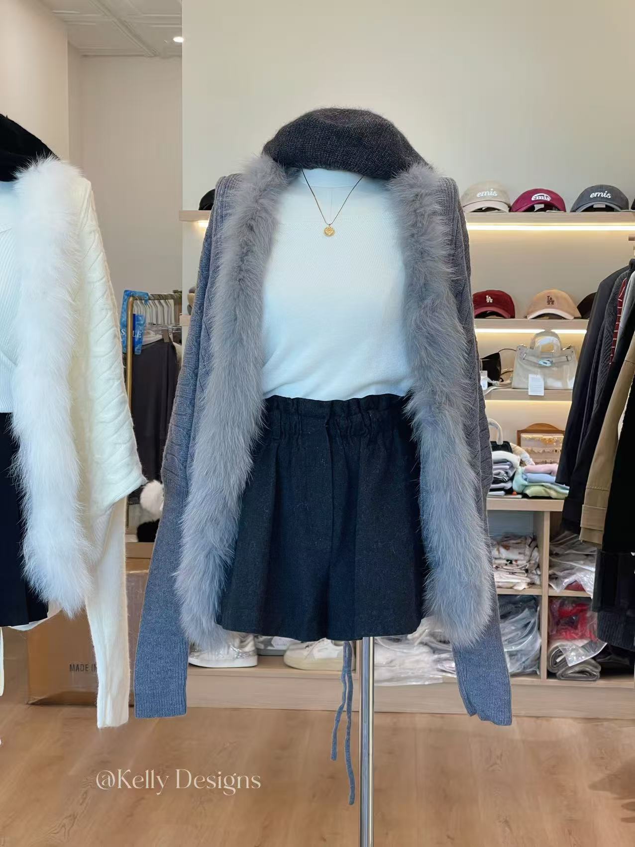 Kelly Designs 2 colors Fox Fur Cardigan (Instock)