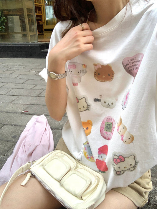 Kelly Designs Oversize Cartoons White Tshirt (Instock)
