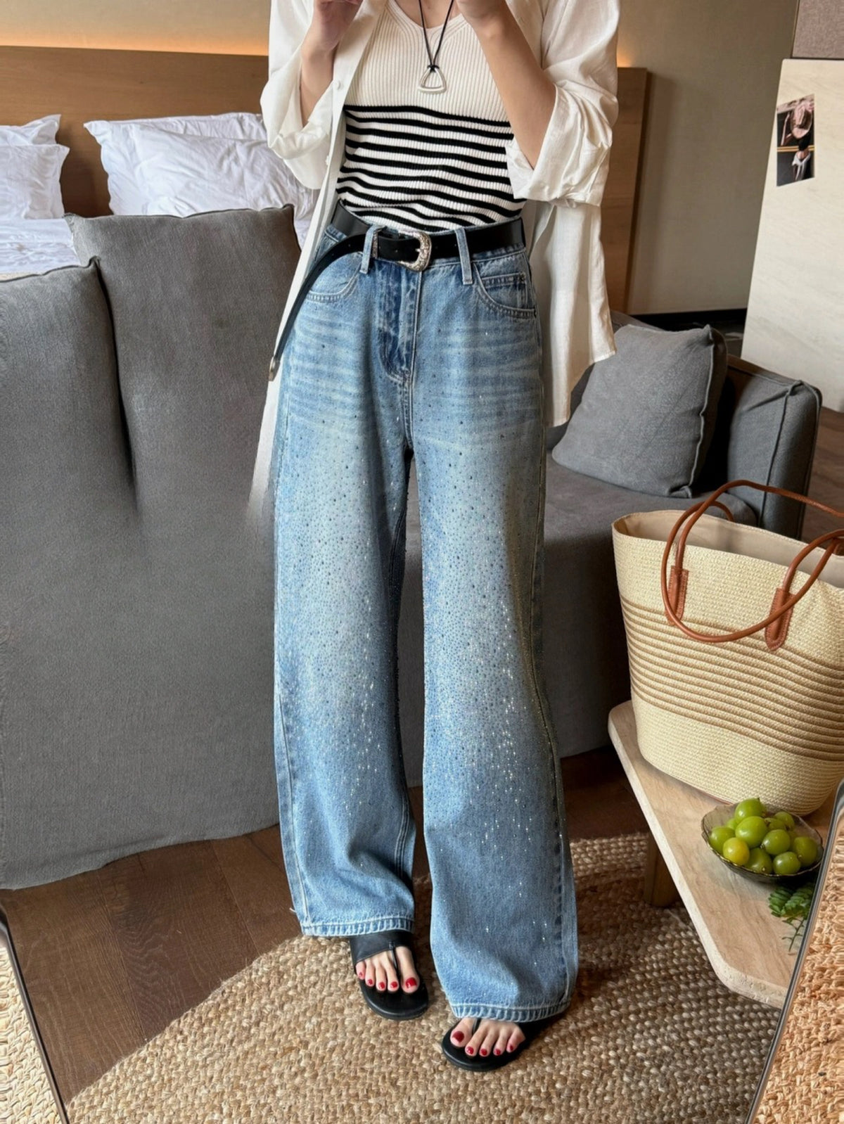 Kelly Designs Rhinestone Wide Leg Jeans (Instock)
