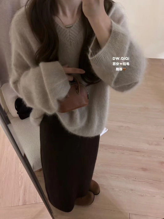 Kelly Designs Brushed Wool Blend V-Neck Knit Sweater (Instock)