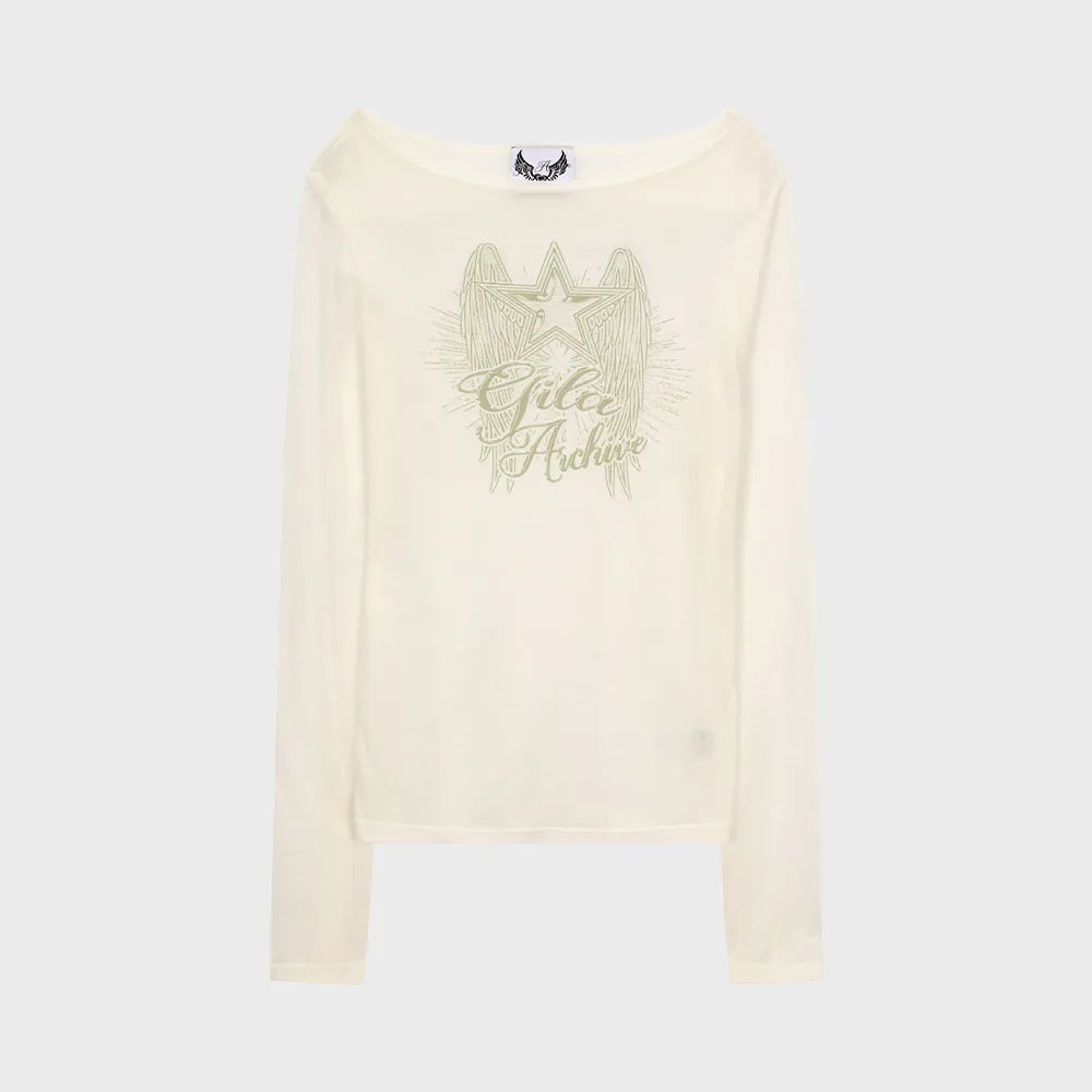 Gila Archive Star Wing Sheer Graphic Long Sleeve Top – WH (Instock)