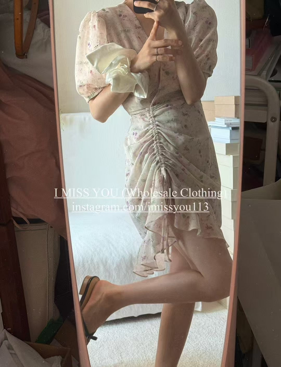 Korean APM Collection I Miss You Beige Mid Dress (Instock)