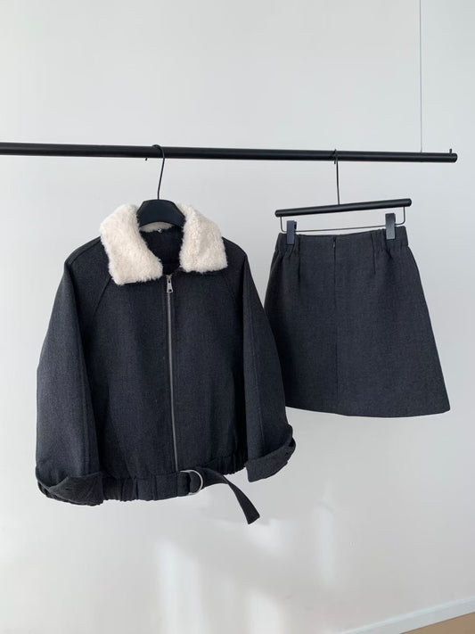 Kelly Designs Fleece-Collar Sweat Goose Down Set | Cozy Two-Piece Lounge Outfit (Instock)