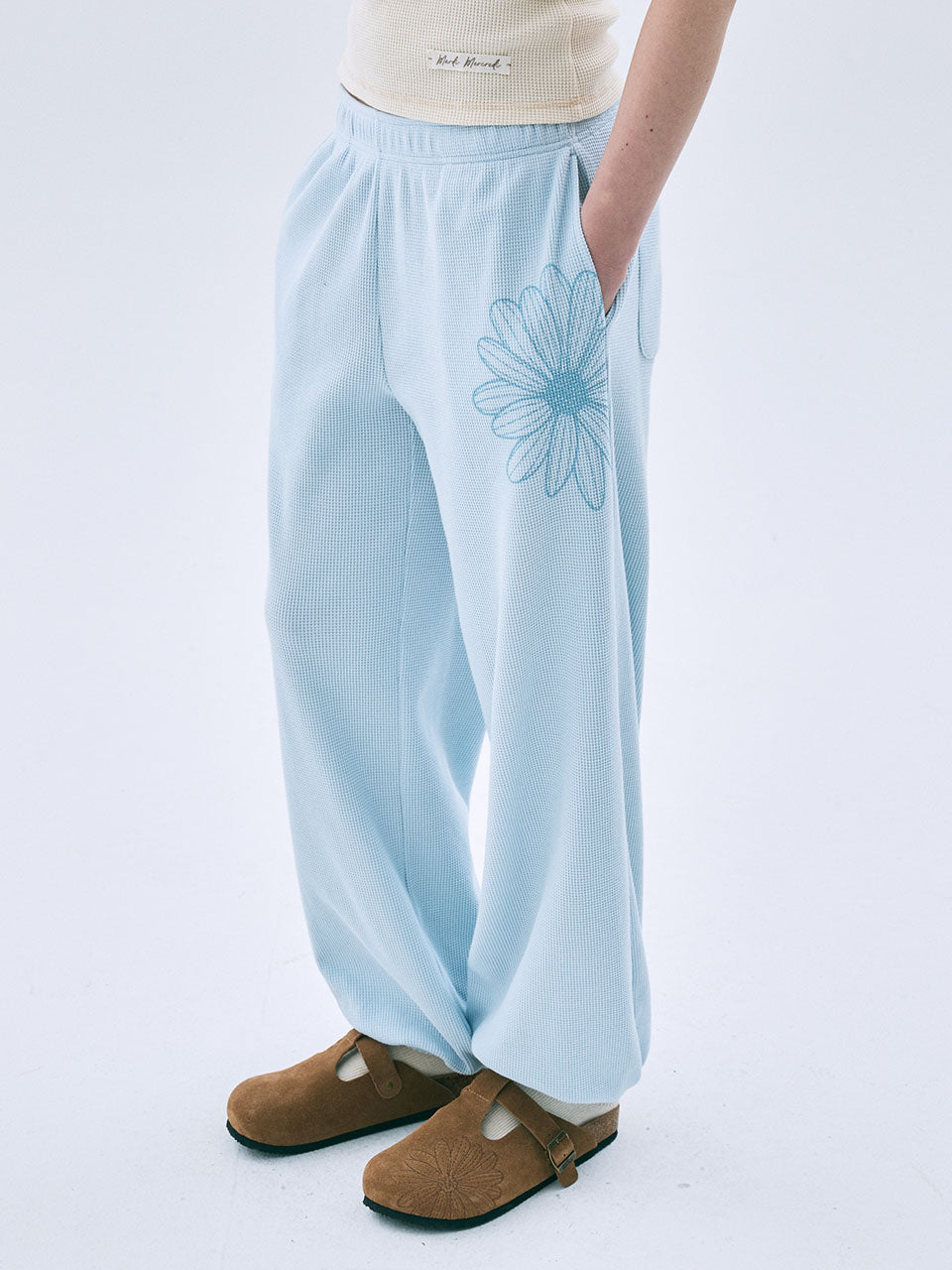 Mardi Mercredi WAFFLE JOGGER PANTS FLOWER_SKY BLUE (Instock)
