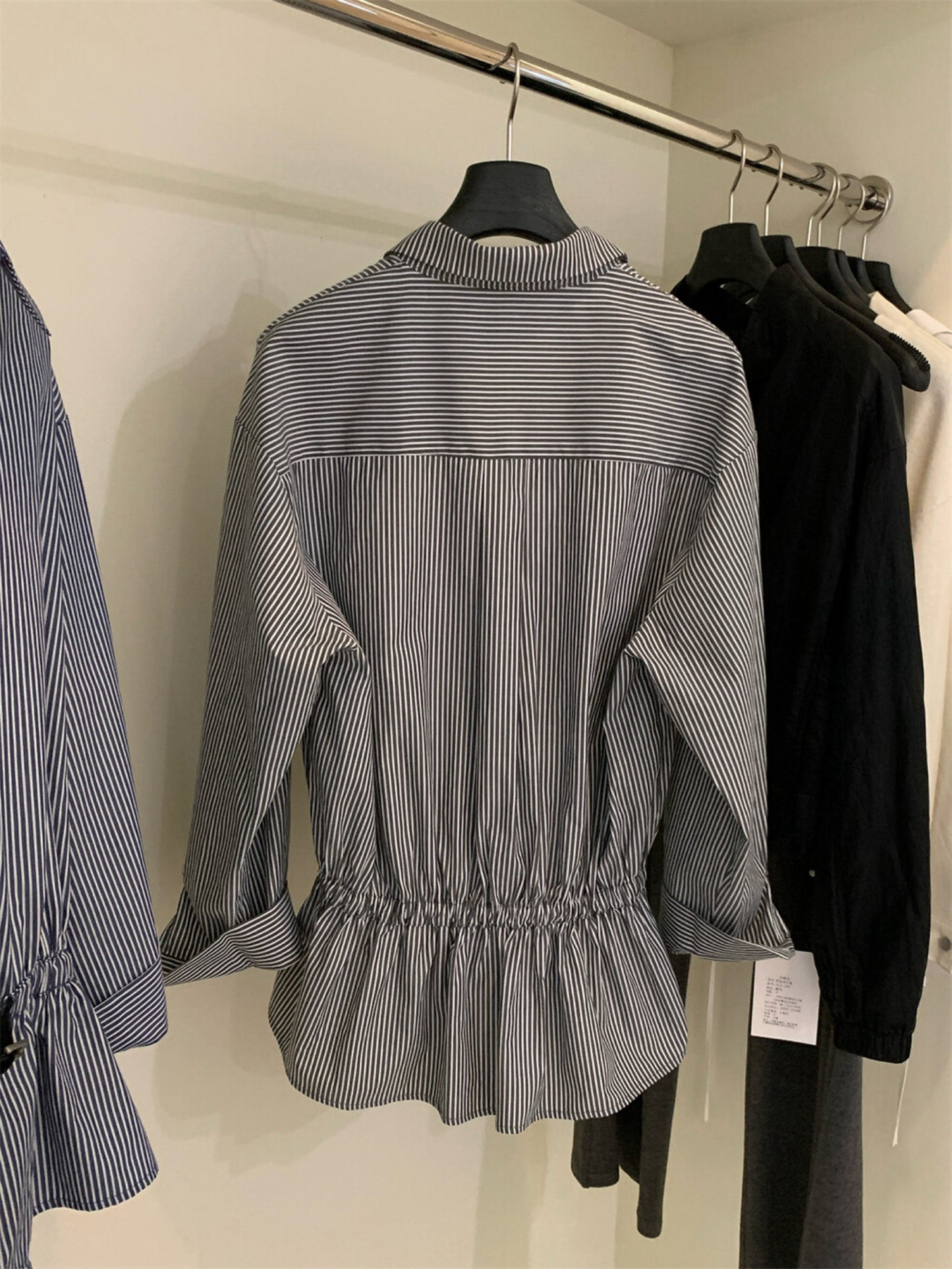 Kelly Designs Two Colors Striped Statement Waist-Cinched Shirt (Instock)