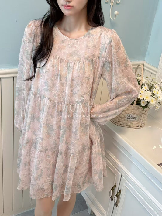 Korean APM Collection Beige Pink Flower Dress (Instock)